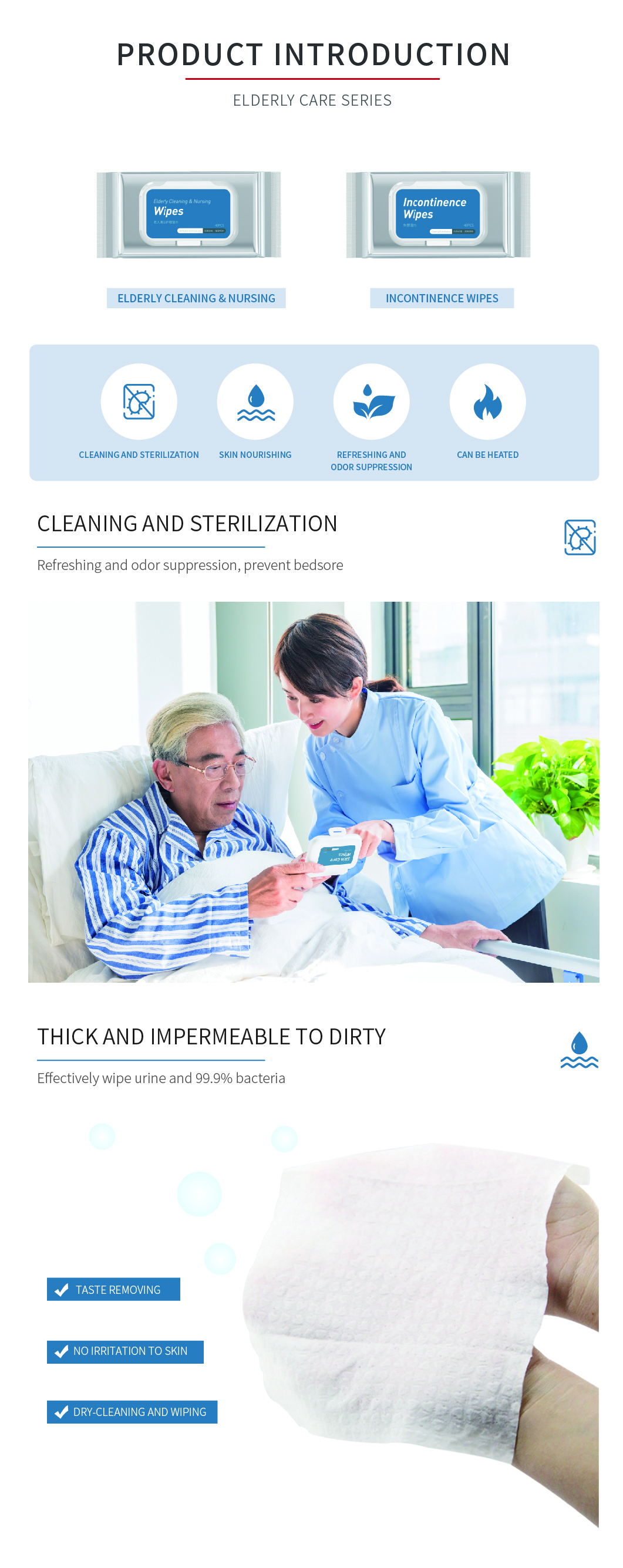 Incontinence Wipes Used for The Elder, Hygiene, Cleaning, Healthcare